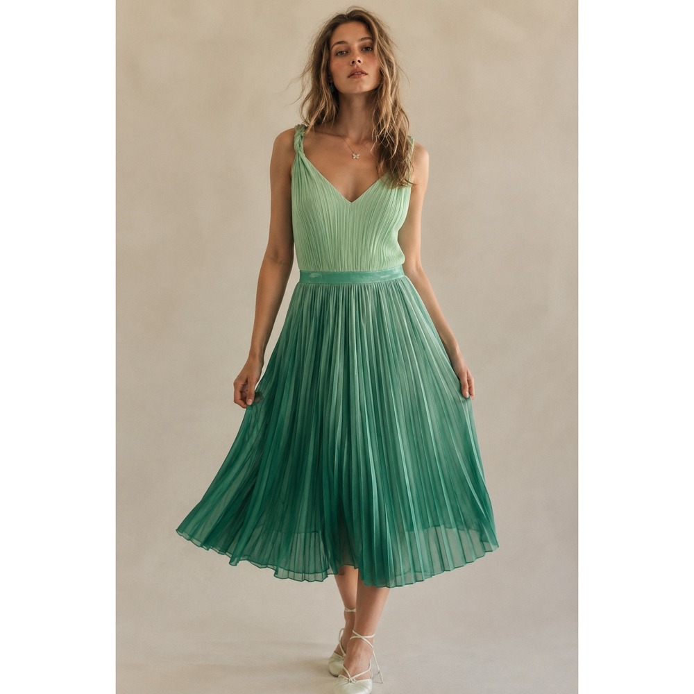 Banana Republic Green Pleated Midi Dress 4 Fairycore Whimsigoth Forest Elfcore